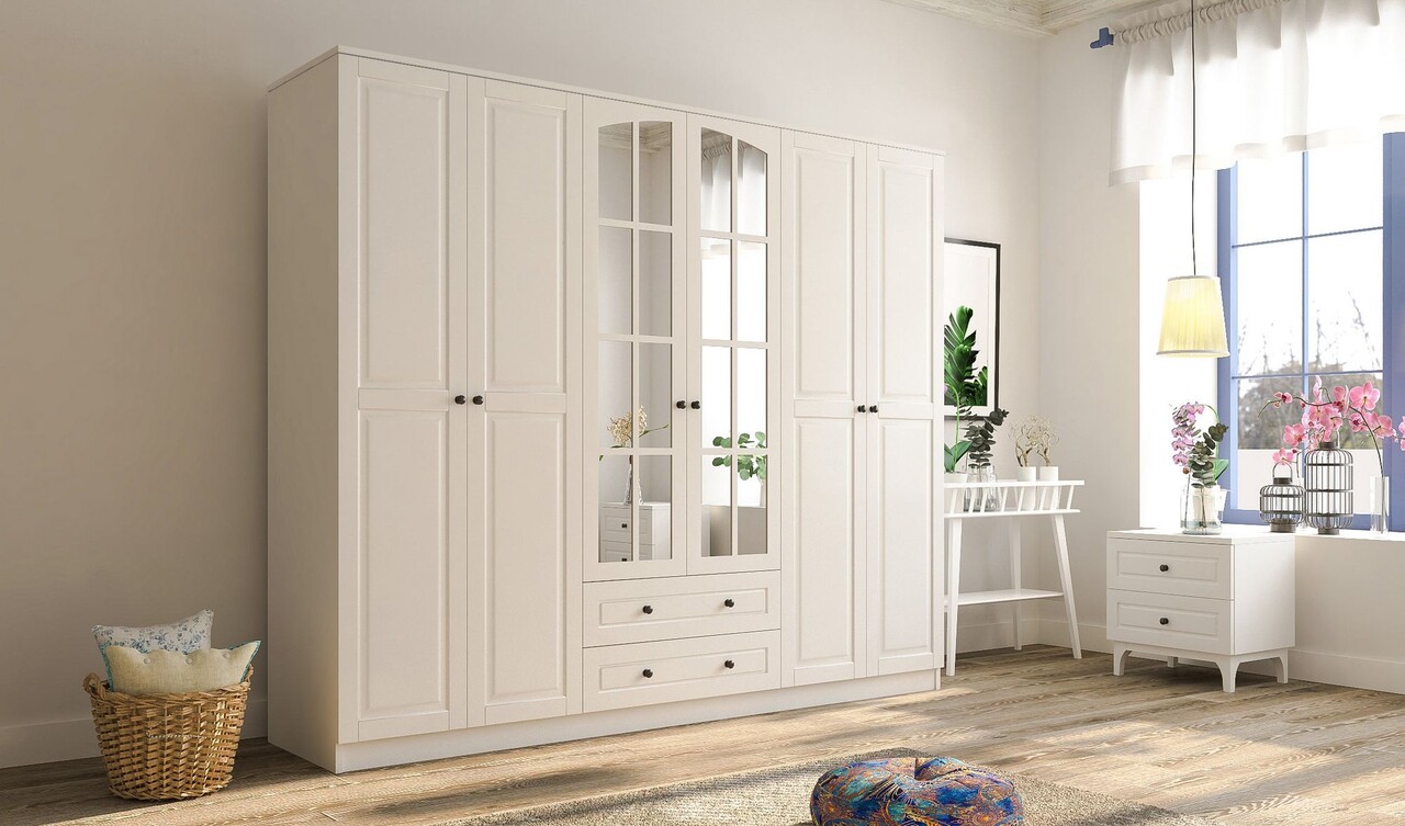 Dulap pentru haine, Hanah Home, Rb-018, 210x184x52 cm, Alb mat - imagine 6